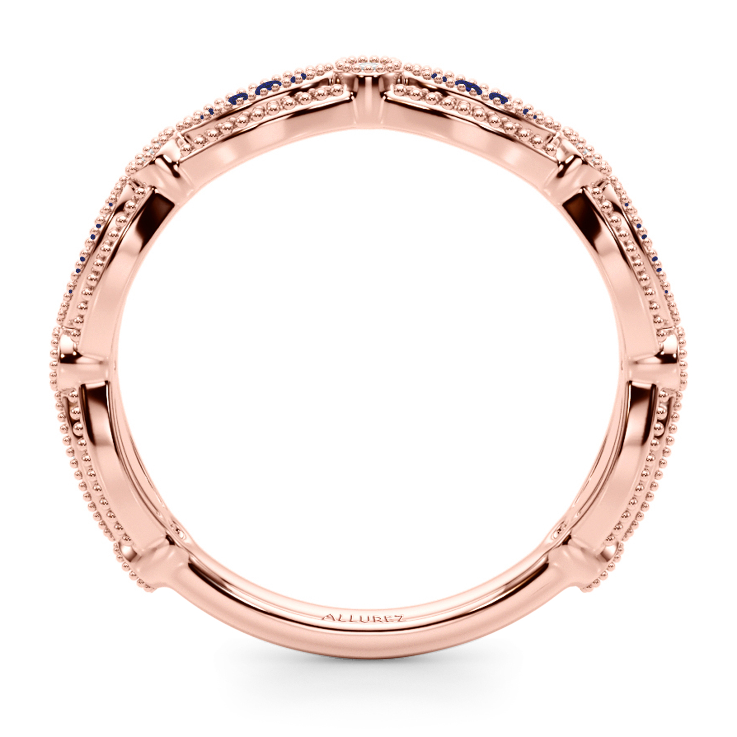 Antique Style Lab Blue Sapphire & Lab Grown Diamond Wedding Ring Band 14K Rose Gold (0.20ct)